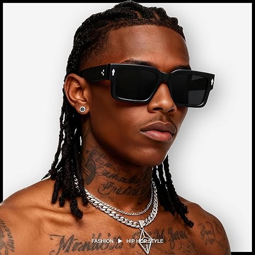 Miniatura 2 de KUGUAOK Lentes de sol rectangulares de moda para hombres y mujeres, estilo retro de los años 90, lentes de sol con marco cuadrado, lentes de sol