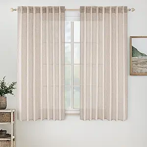 MIULEE Natural White Linen Curtains 48 Inch Long for Bedroom Living Room, Soft Thick Linen Textured Window Drapes Semi Sheer Light Filtering Rod Pocket Back Tab Neutral Farmhouse Cream Ivory 2 Panels