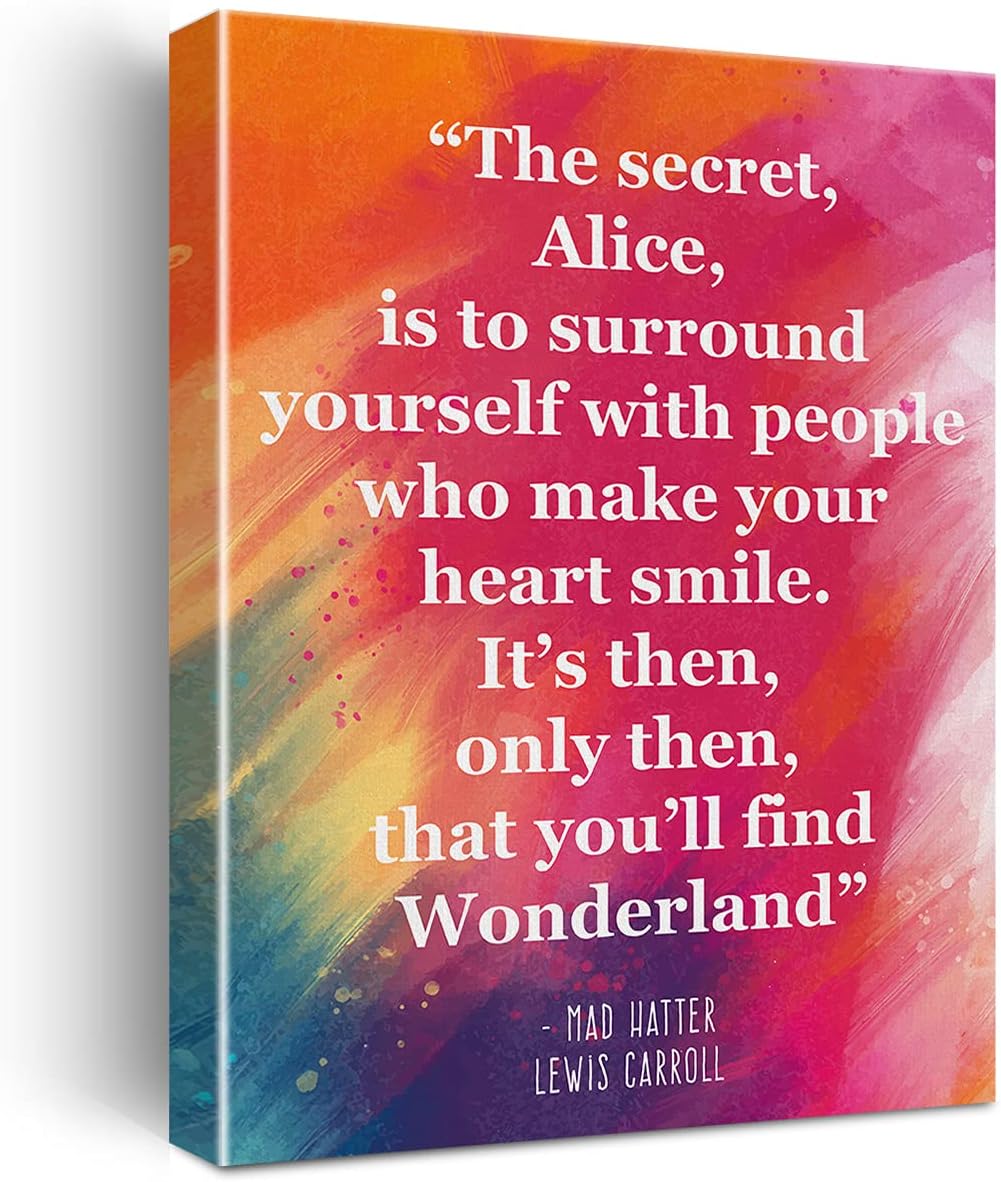 Inspirational Wall Art the Secret Quote Alice In Wonderland Watercolor Canvas Painting Prints for Home Wall Decor Framed Book Quote Artwork Gifts(12x15 Inch)
