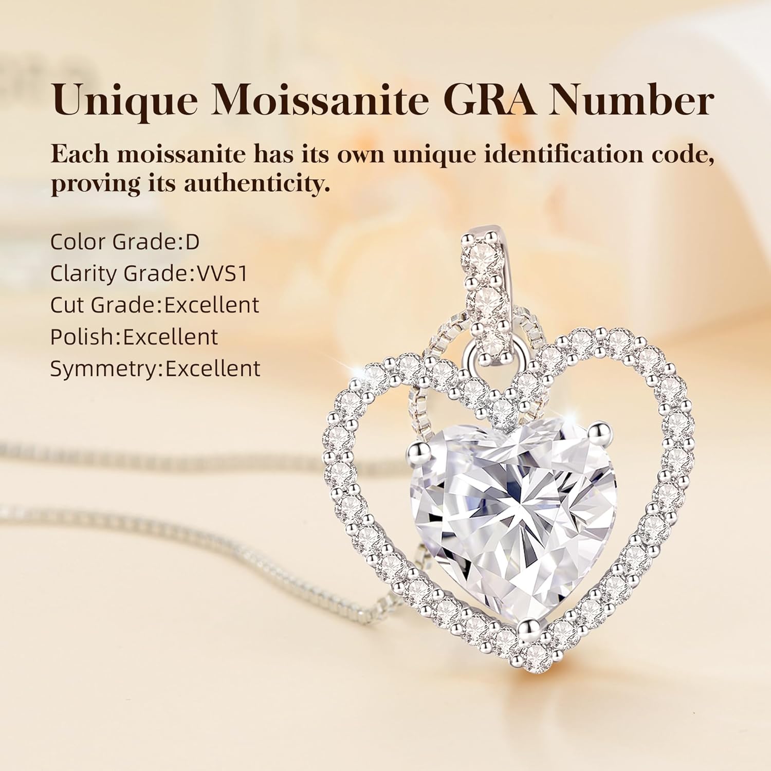 2CT Moissanite Heart Necklace for Women Wife in Gift Box,S925 Sterling Silver Jewel... - Image 6