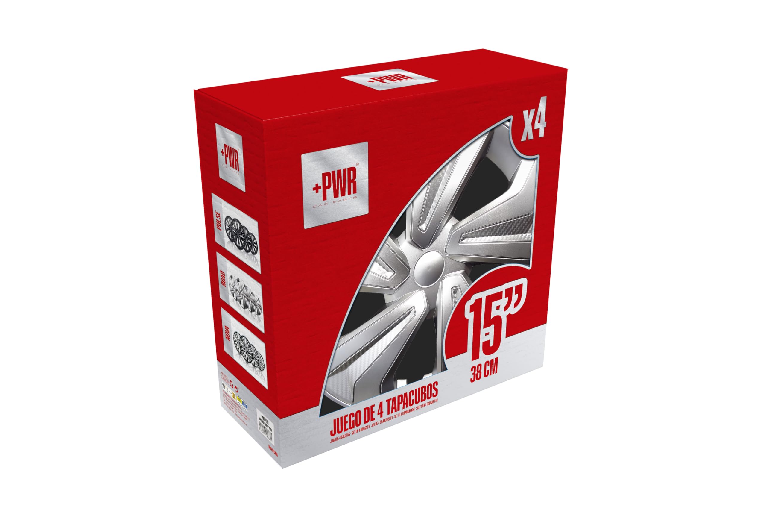 Enjoliveurs 15" Road Argent, Lot de 4 unités, universels, ABS Haute résistance, Fixation par Pression, Design Moderne et Ventilation optimisée