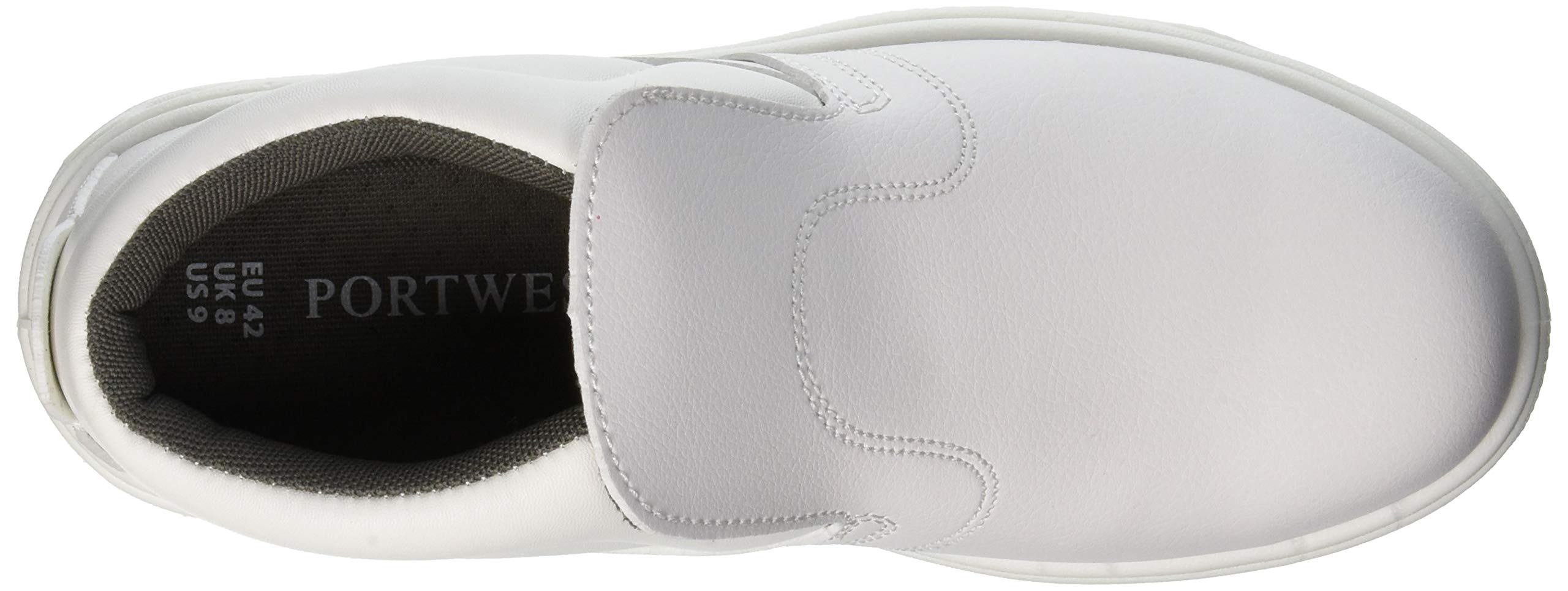 Portwest FW83 Bota Steelite Slip On Puntera Protectora de Acero Acolchado | Blanco, 42, Certificado CE, S2 EN ISO 20345, Lavable a Máquina a 30°C, Suela Auto-Limpiable, Calzado Antiestático, Industria