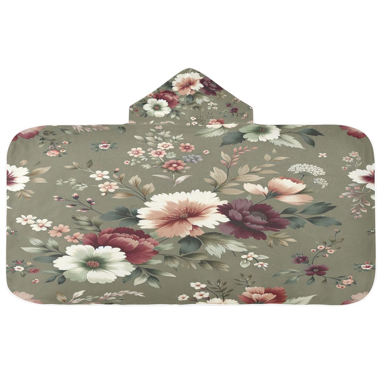 Kigai Peony Flower Hooded Beach Towel for Kids Soft Absorbent Quick Dry Bath Towel with Hood Lightweight Toddler Shower Pool Bath Wrap for Boys Girls