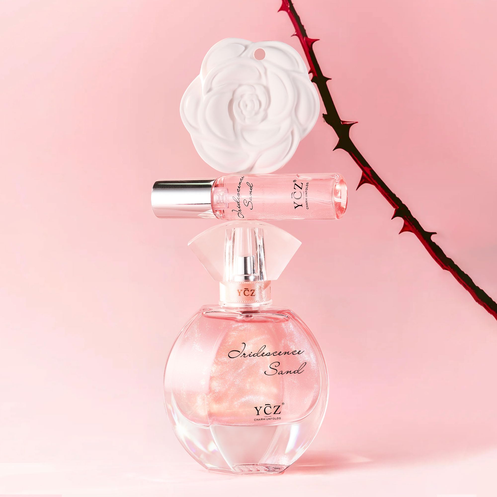 Ycz Quicksand Parfum Damen Set,Langanhaltend Eau de Parfum,Blumig-orientalischer Duft, deales Geschenk für Frauen und Mädchen(50 ml + 15 ml Reise + Duftstein)