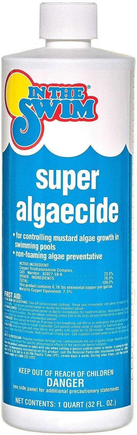In The Swim Super Algaecide for above Ground or Inground Swimming Pools – Low Odor, Non-Foaming Preventative for Yellow/Mustard Algae in Swimming Pools - 7.1% Chelated Copper – 1 Quart