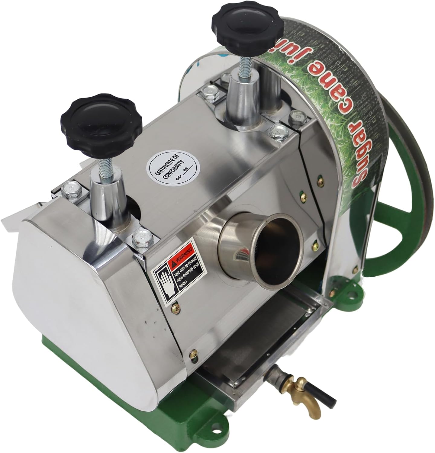 Commercial Sugar Cane Ginger Press Juicer with 3 Rollers and 2 knives, Manual Suger Cane Squeezing Juicer, Stainless Steel Filter Disc and Mesh, High Juice Yield