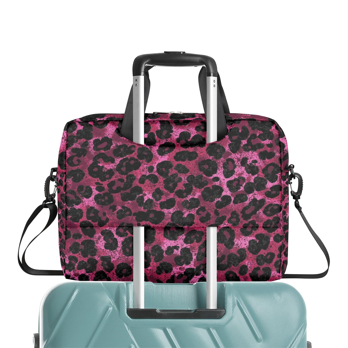 Mexpekil Borsa per computer portatile 15.6 16 pollici animale rosa nero leopardato stampa custodia per laptop impermeabile borsa a tracolla per donne uomini