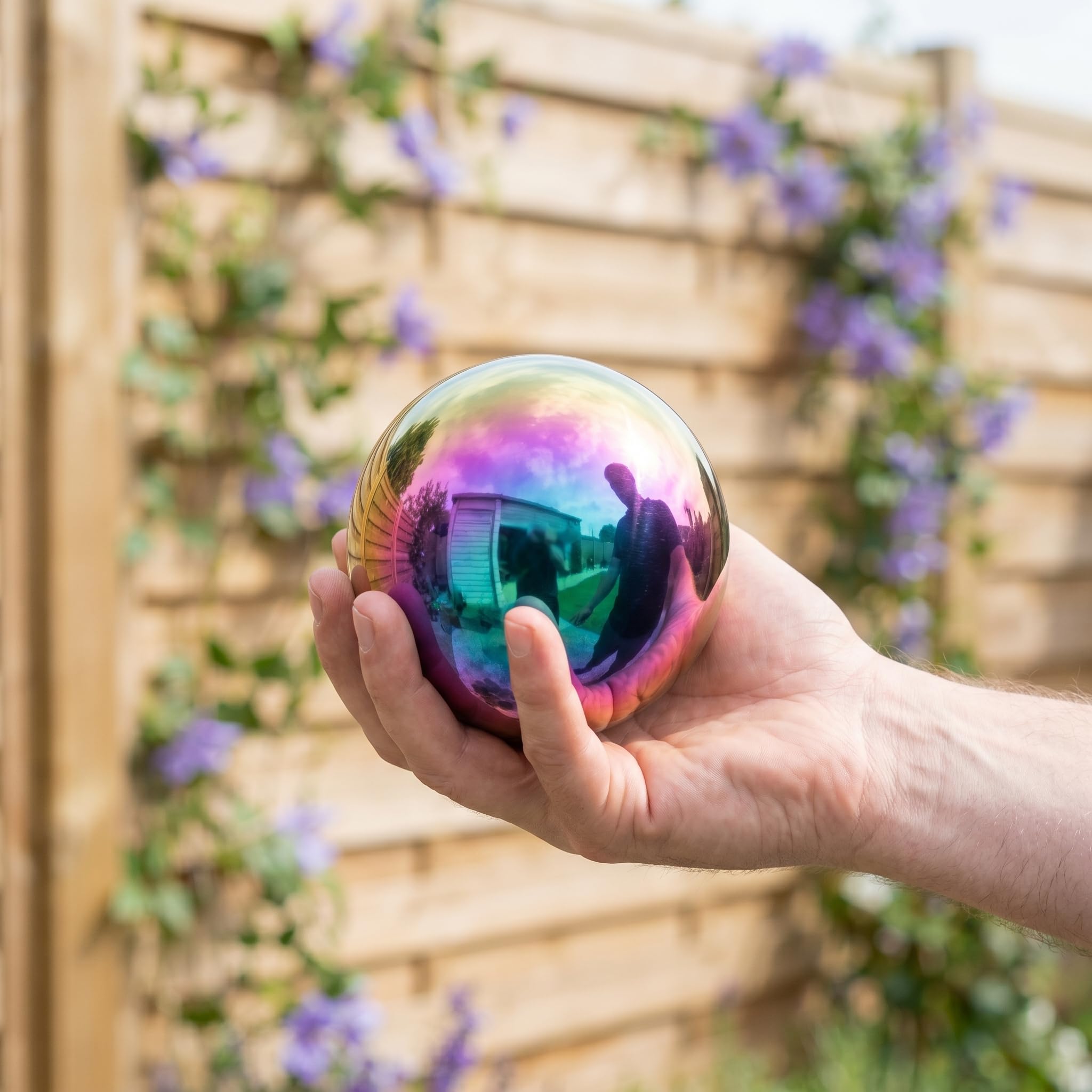 6 Stück Regenbogen Edelstahl Gartenkugeln 15cm - Bunte Spiegelkugeln Reflektierende Dekokugeln, Wetterfest Teichkugeln für Außen Garten Terrasse Wohnzimmer Deko