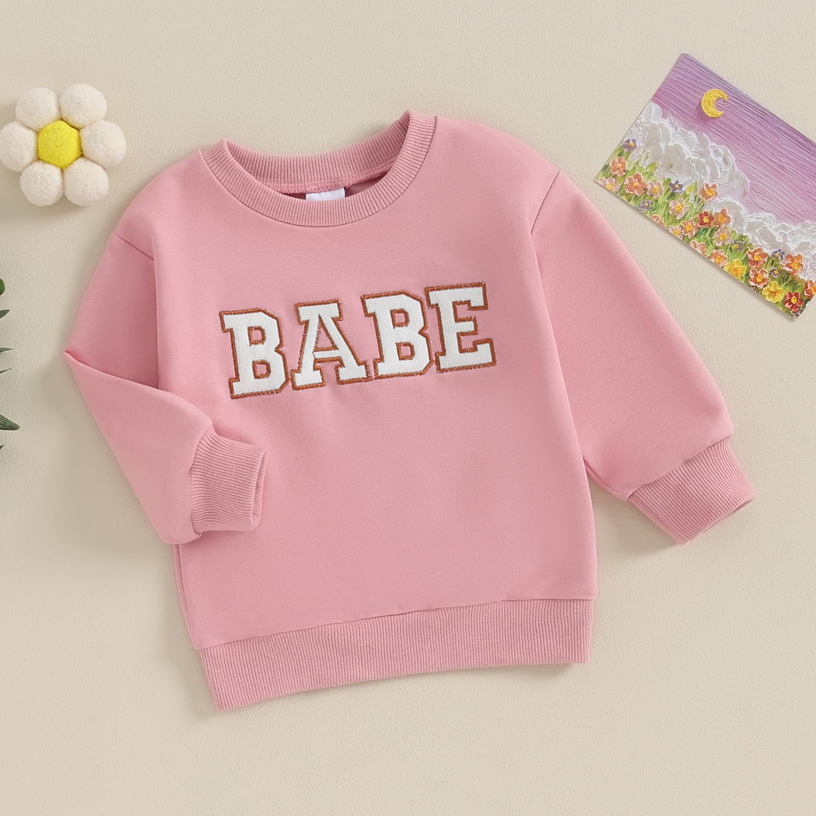 BULINGNA Casual Toddler Baby Girl Fall Winter Sweatshirt Babe Letters Embroidery Long Sleeve Pullover Tops (Pink, 3-6 Months)