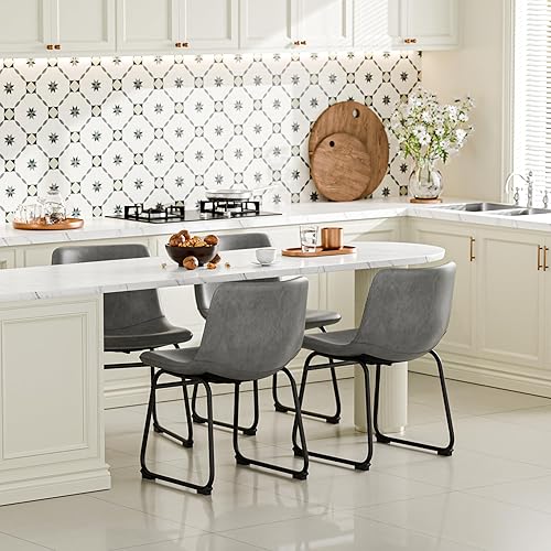Miniatura 3 de Juego de 4 sillas de comedor, modernas sillas de comedor sin brazos de 18 pulgadas con respaldo, silla de comedor de cocina de piel sintética con