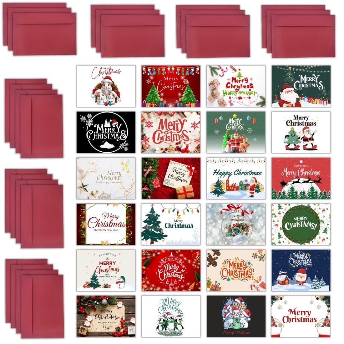 AanyaCentric 24 Assorted Merry Christmas X-mas Cards with Envelopes - 24 Unique Designs 2 x 2.9 inch Postcard For Gifts, Blank Inside - Premium Holiday Cards - Suitable For All Relations