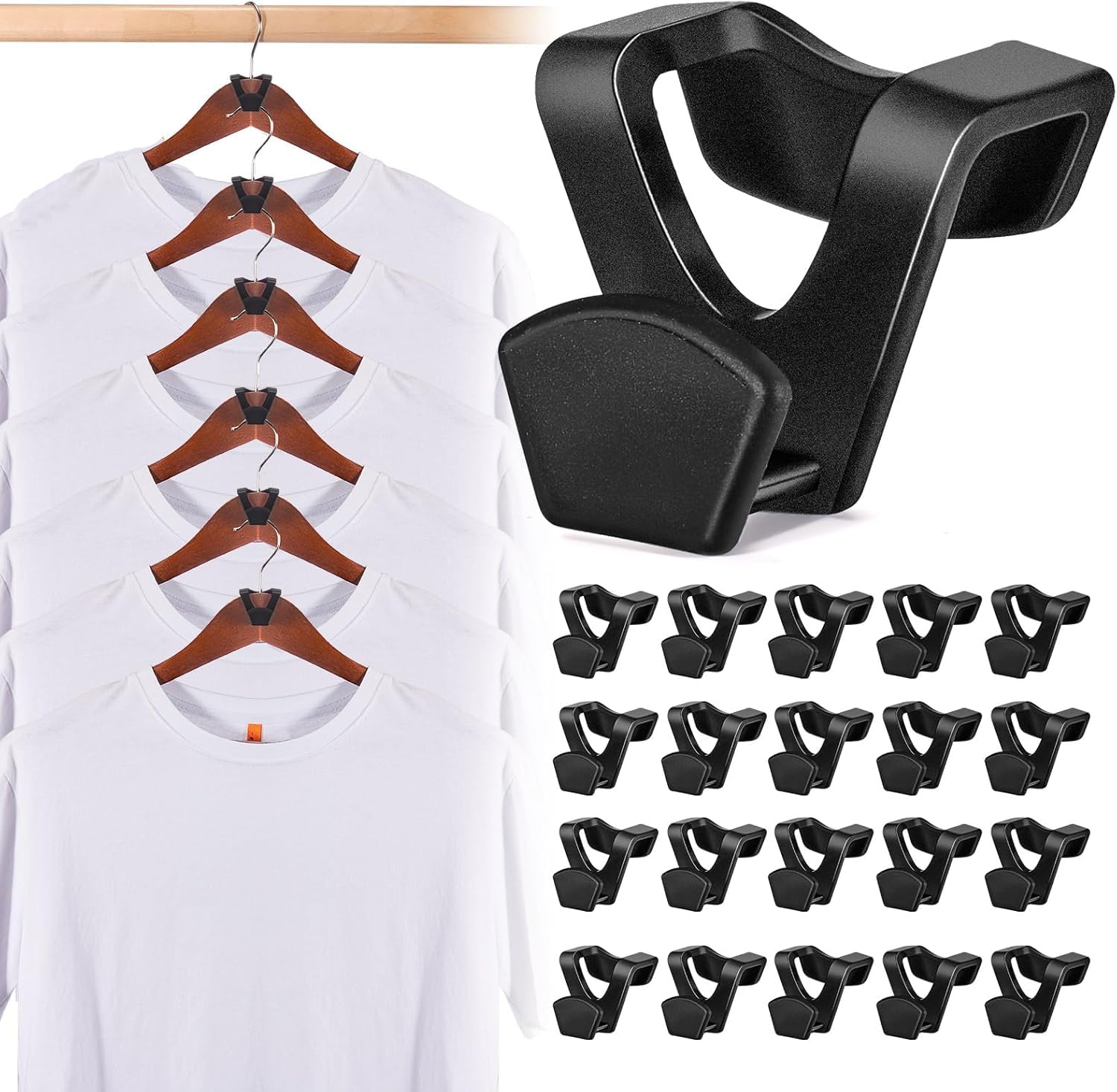 HOUSE DAY Space Saving Hanger Hooks 20 Pack, Black Clothes Hanger Connector Hooks, Heavy Duty Hanger Hooks Space Saver, Durable Hanger Connector Hooks, Premium Cascading Hanger Hooks for Closet