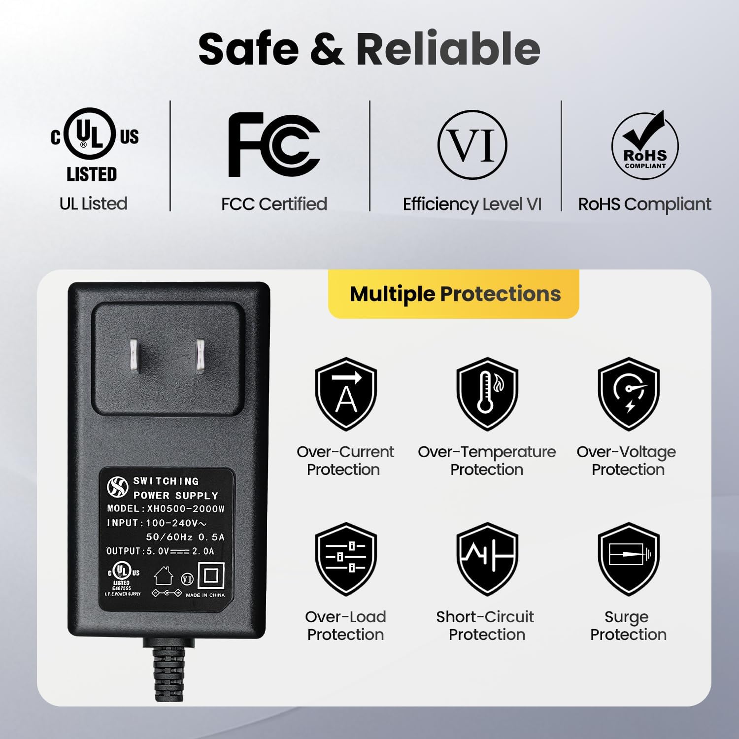 6FT UL 5V 2A 10W AC DC Power Supply Adapter 2000mA 1A 1000mA 1.5A 1500mA Universal Cord for Raspberry Pi, LED Light, Digital Frame, Toys, USB Hub, and More image 3