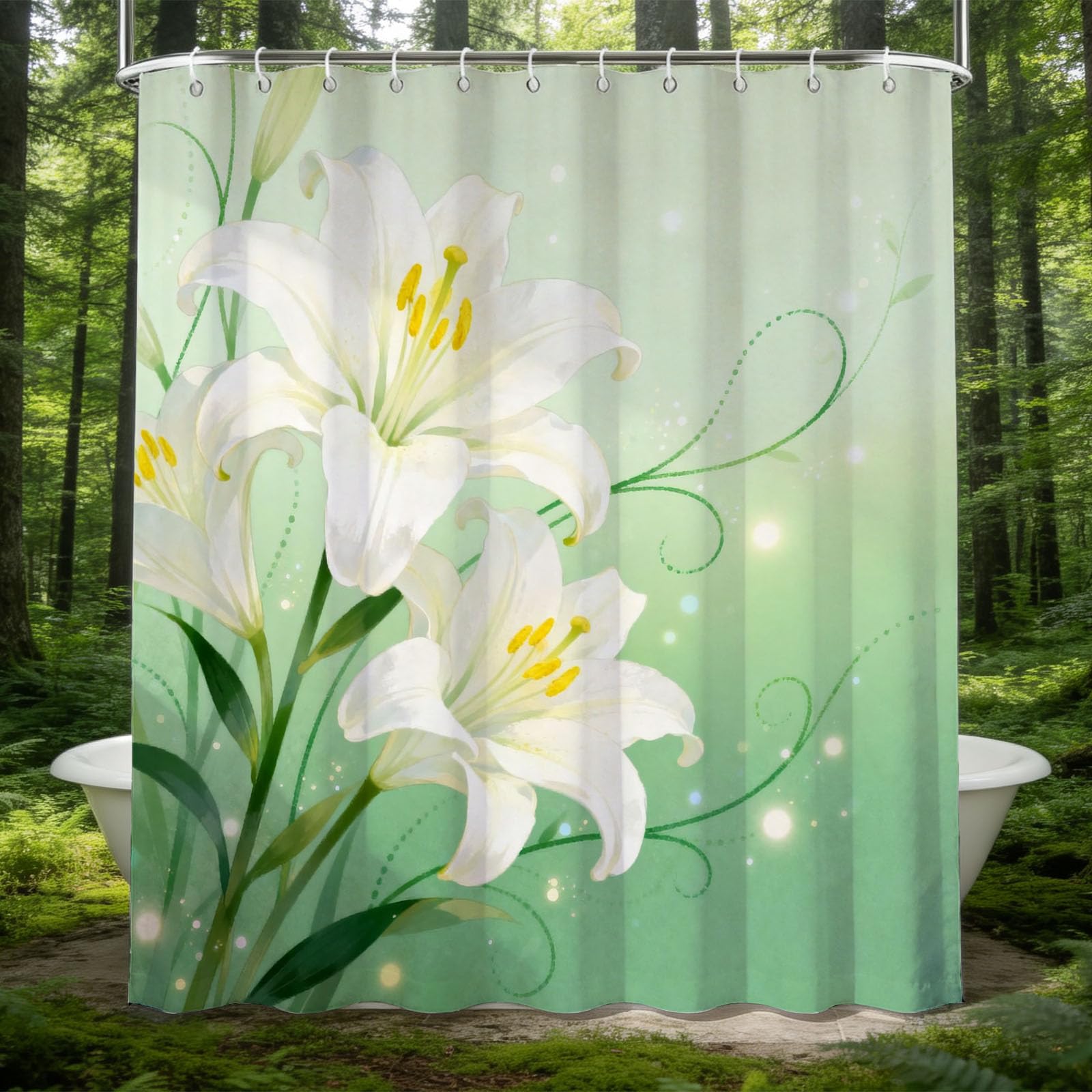 Hongduo 3D Lily Shower Curtain for Stalls Bathtubs Minimalistic Bathroom Decor Shower Curtain Set Polyester Fabric Waterproof 180x200cm/71X79 Inch with Hooks