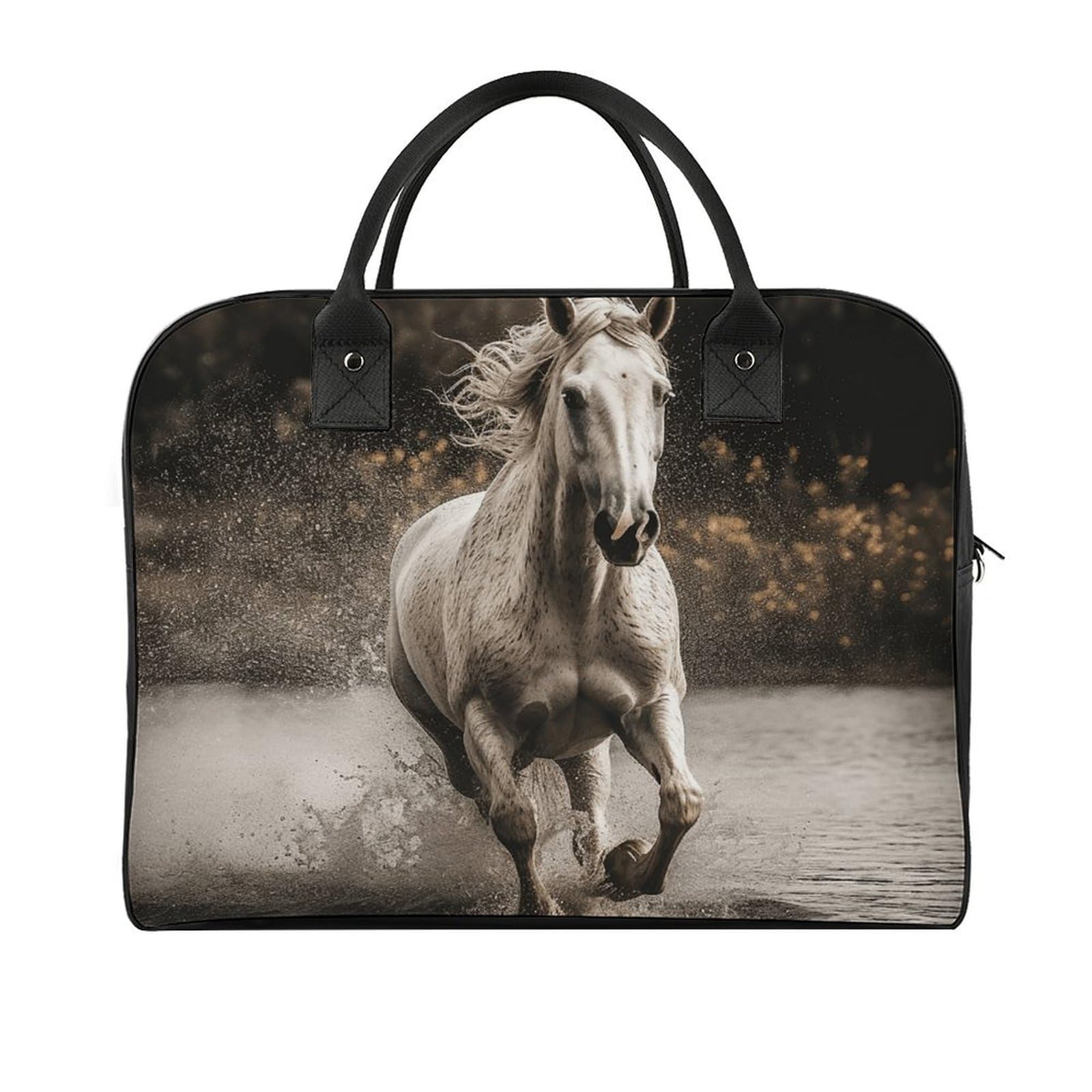 Multifunktionale Reisetasche, Pferdelaufen von The Water Print, Reisetasche, Handgepäcktasche, Übernachtungstasche, Wochenendtasche, Schwarz, Einheitsgröße