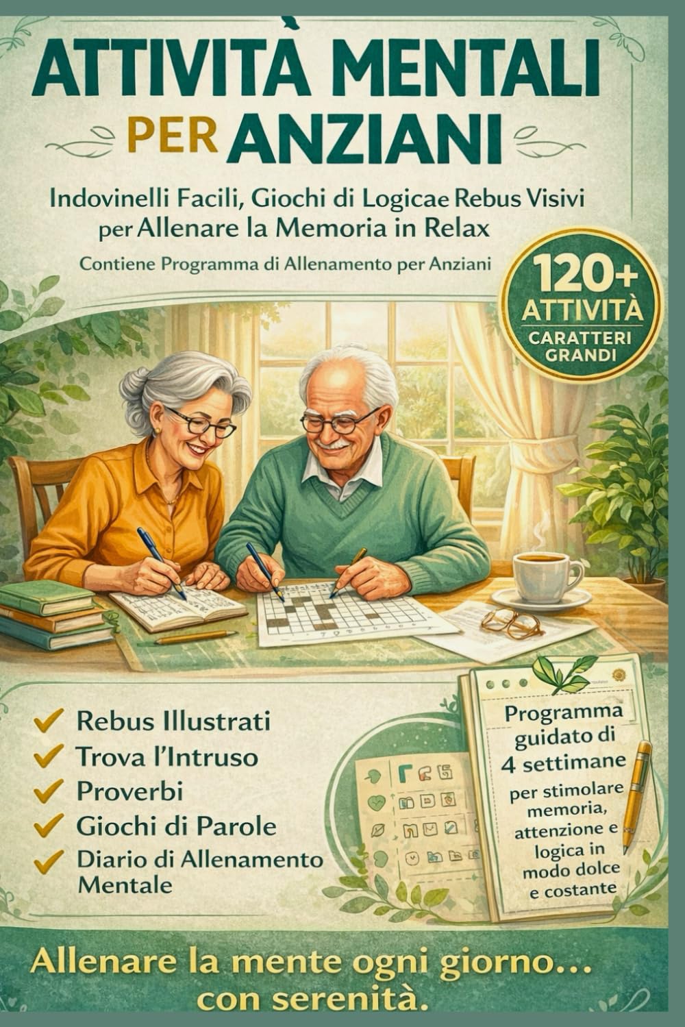 REBUS MENTALE PER ANZIANI: Indovinelli Facili, Giochi di Logica e Rebus Visivi per Allenare la Memoria in Relax.Contiene Programma di Allenamento per Anziani.