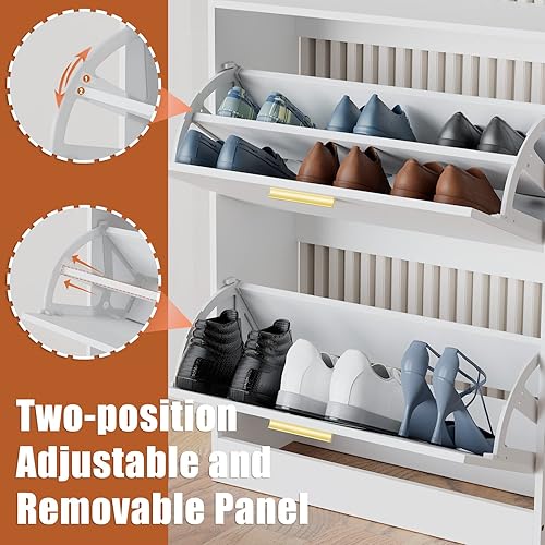 Vista 48 de JOZZBY Armario de zapatos con 3 cajones abatibles para entrada, blanco, delgado, independiente, moderno, estrecho, organizador de zapatos, armario