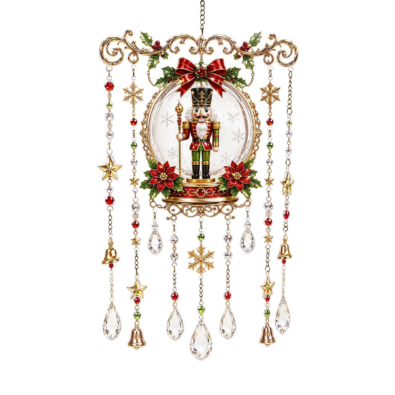 Christmas-Themed Crystal Wind Chime, Christmas Glass Suncatcher Wind Chime