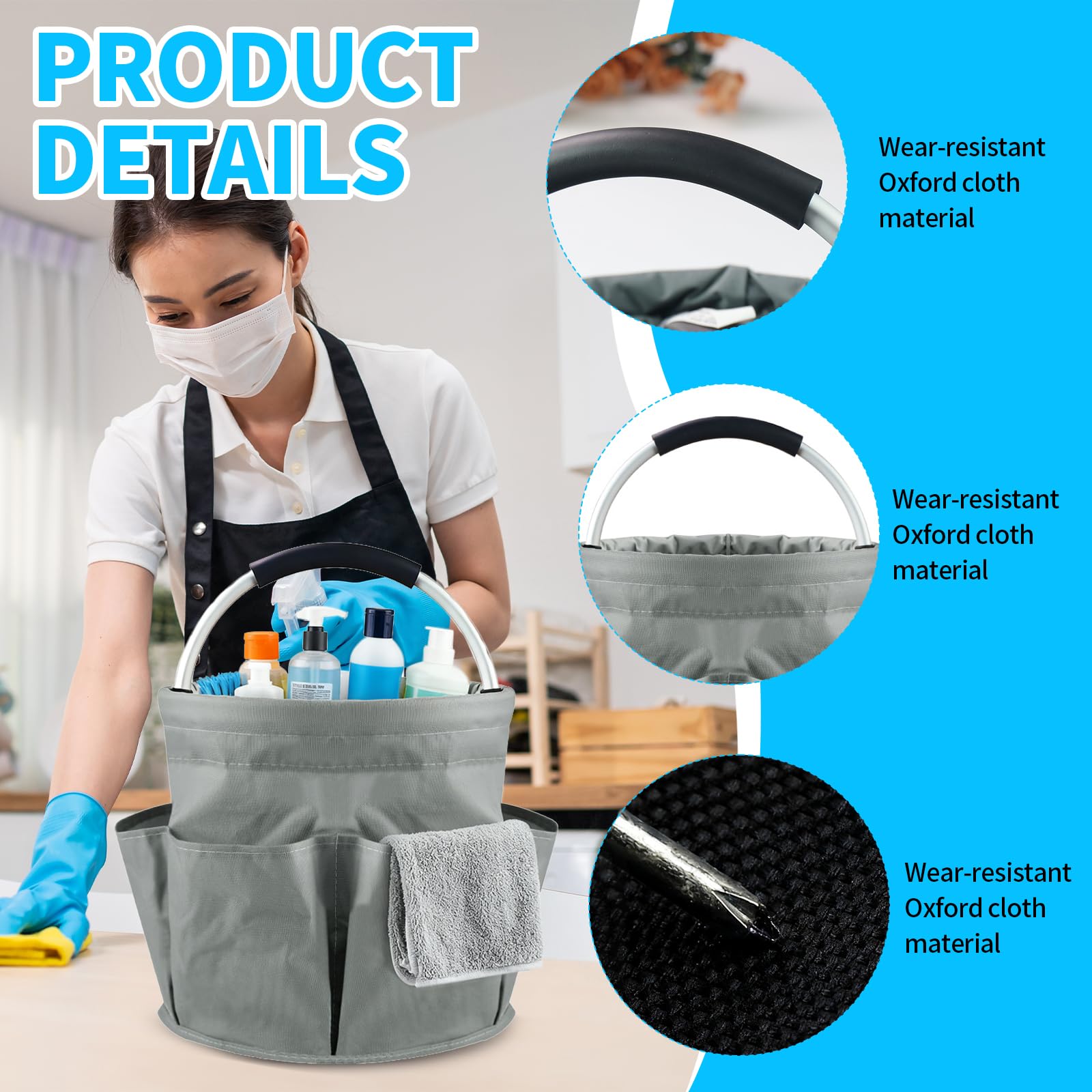 2 organizadores de productos de limpieza, bolsa de limpieza plegable portátil, cesta de limpieza con asa y 6 bolsillos, bolsa de limpieza para dispositivos, herramientas, utensilios de limpieza