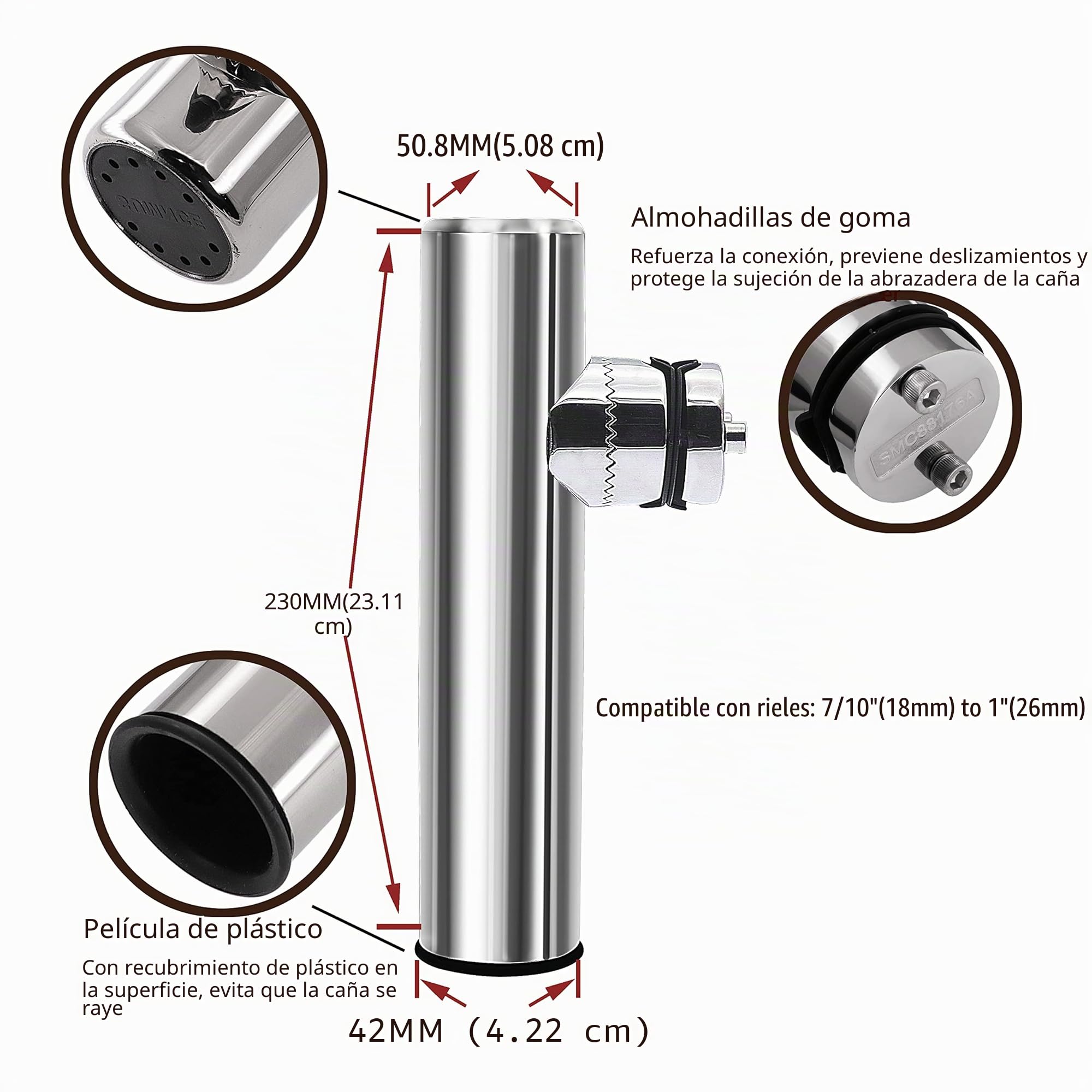 Geloo Soporte de caña de pescar de acero inoxidable marino, soporte de varilla ajustable en rieles de montaje de riel de acero inoxidable para barcos de yates de 22 mm a 26 mm (A)