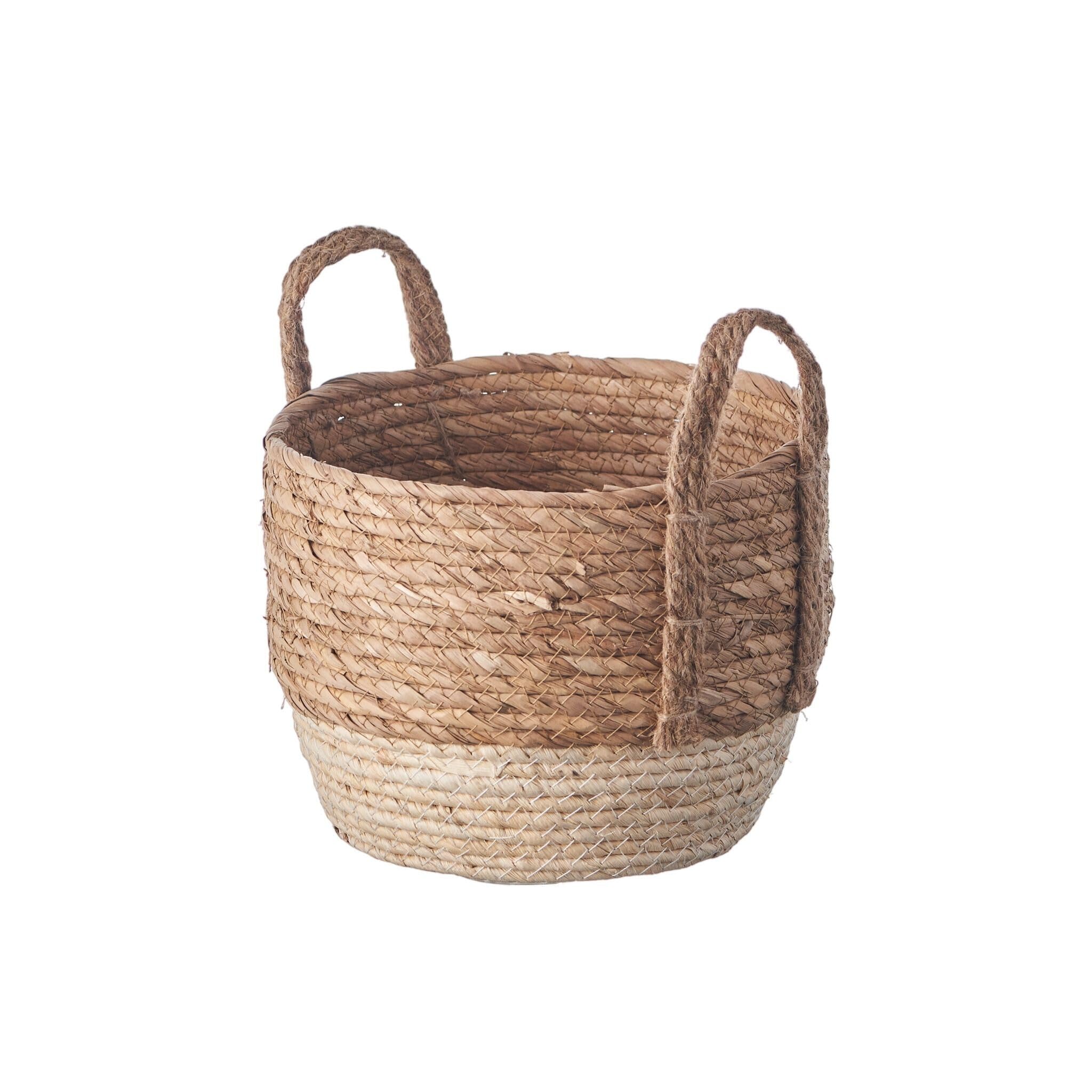 Eden & Willow Cream Natural Straw Woven Plant Storage Basket, Home Organisation Hamper Basket With Handles (, Small)