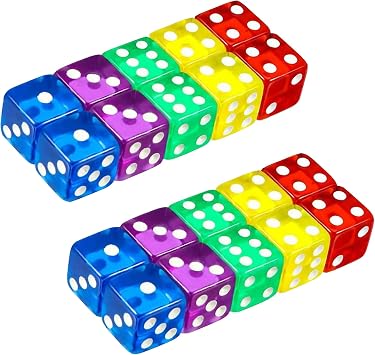 D6 Dice Set,20 Pcs Polyhedral Dice Set 16 mm 6 Sided Dice for Math Teaching Party Favor Bar Entertainment Accessories 5 Colours
