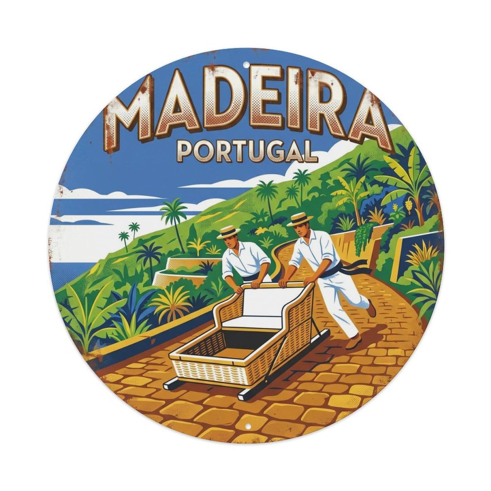 Olhnbad Style Portugal Madeira Monte Toboggan Portuguese Heritage Metal Tin Sign