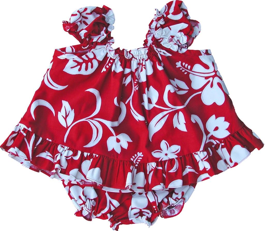 RJC Baby Girl's Hibiscus Pareo Puff Sleeve Hawaiian 2 Piece Dress Set: Clothing, Shoes & Jewelry