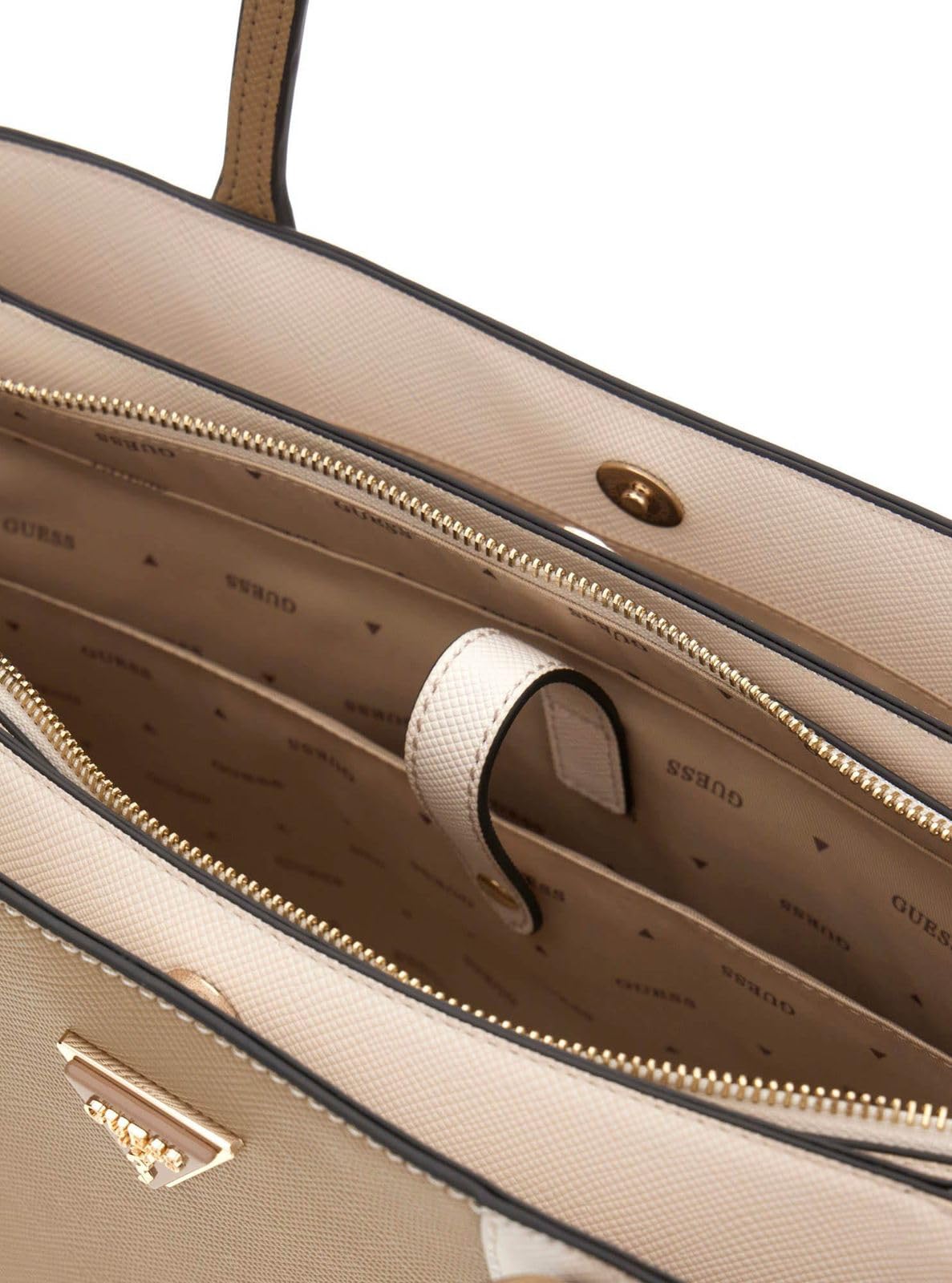 GUESS bolso de hombro maletín con compartimento para portátil Noelle II Tech Tote Cream White/Beige marrón topo