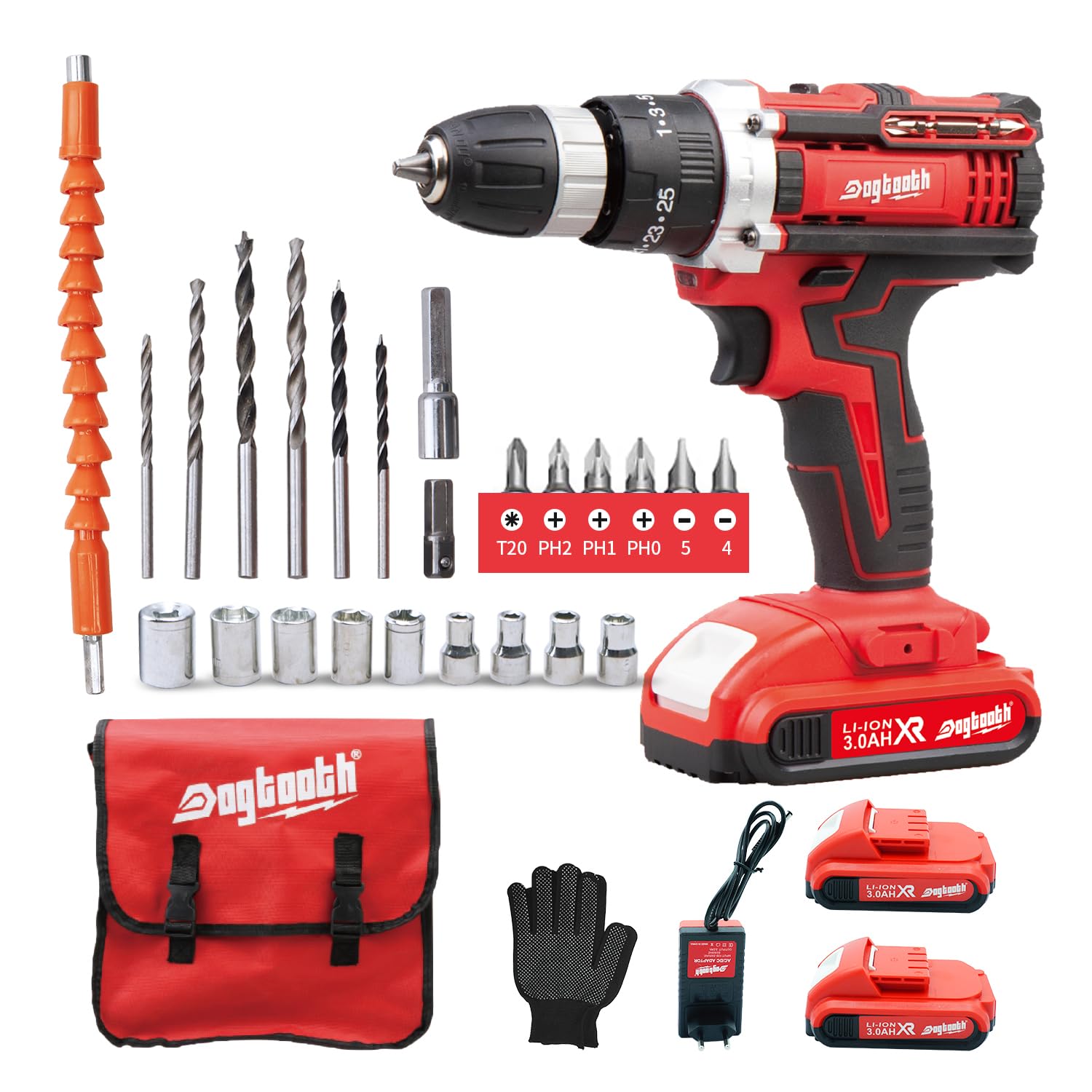 Buy DOGTOOTH 21V MAX Cordless Drill Driver, with 2 Lithium Batteries