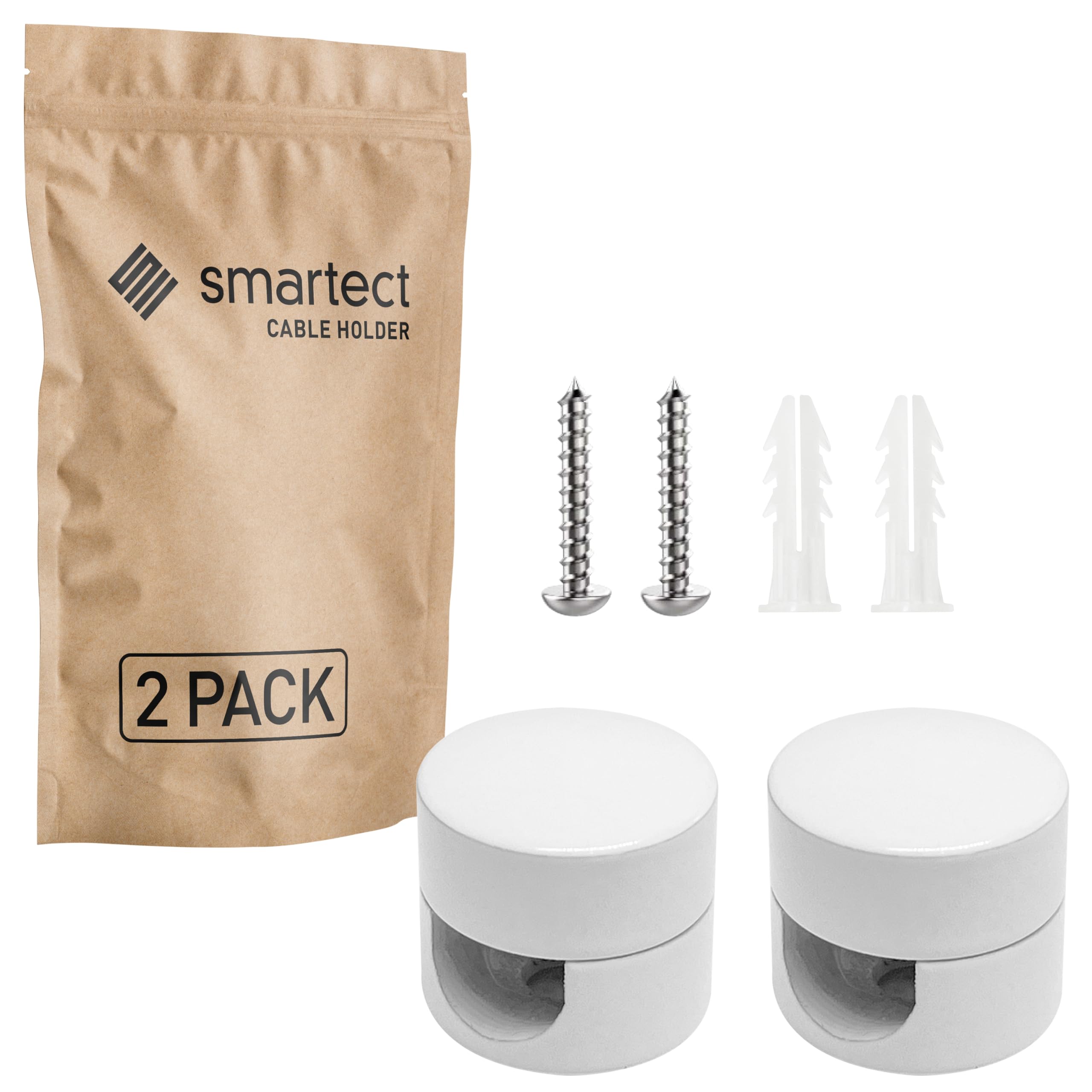 smartect Decentratore da Parete e Soffitto in Alluminio per Cavi [2 Pezzi, Bianco] Gancio da soffitto con viti e tasselli, Supporto in superficie per il tuo progetto fai-da-te