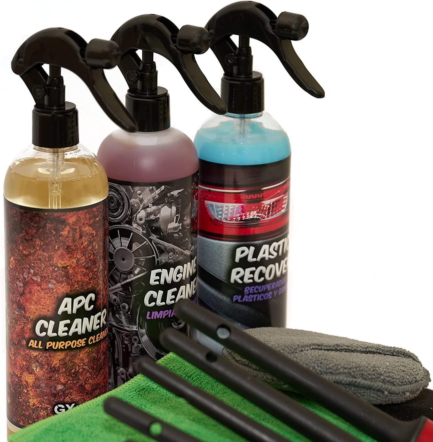 Pack Limpieza Motores GxDetail - Kit Cuidado Motor para Coche Gx Detail - Con Accesorios - Pinceles, Microfibras, Aplicadores para Limpieza de Coche.