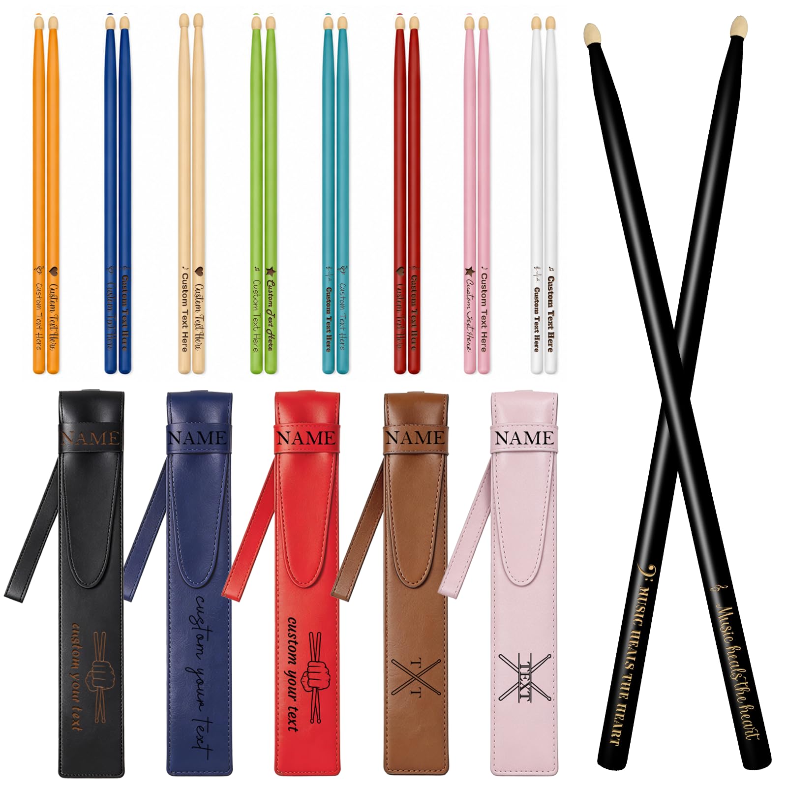 Personalized 5A Maple Drumsticks, Custom Engraved Logo or Text
