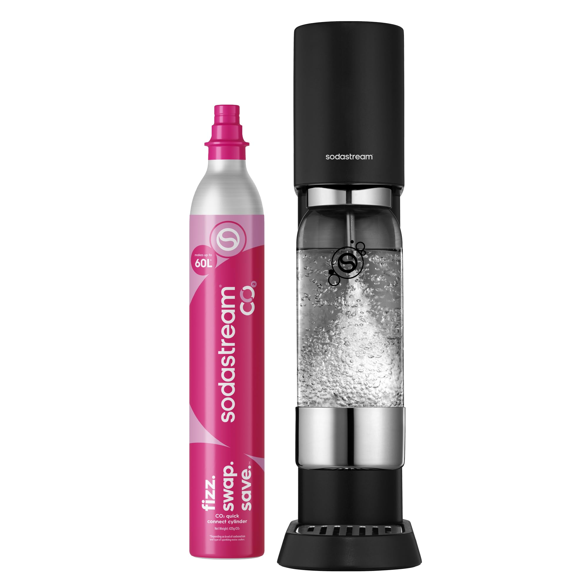SodaStream ENSO Sparkling Water Maker, Premium Metallic Finish Soda Maker, Quick Connect CO2 System, 1 60L Gas Cylinder and 1 Dishwasher Safe BPA Free Bottle, Fizzy Water at Home, Black