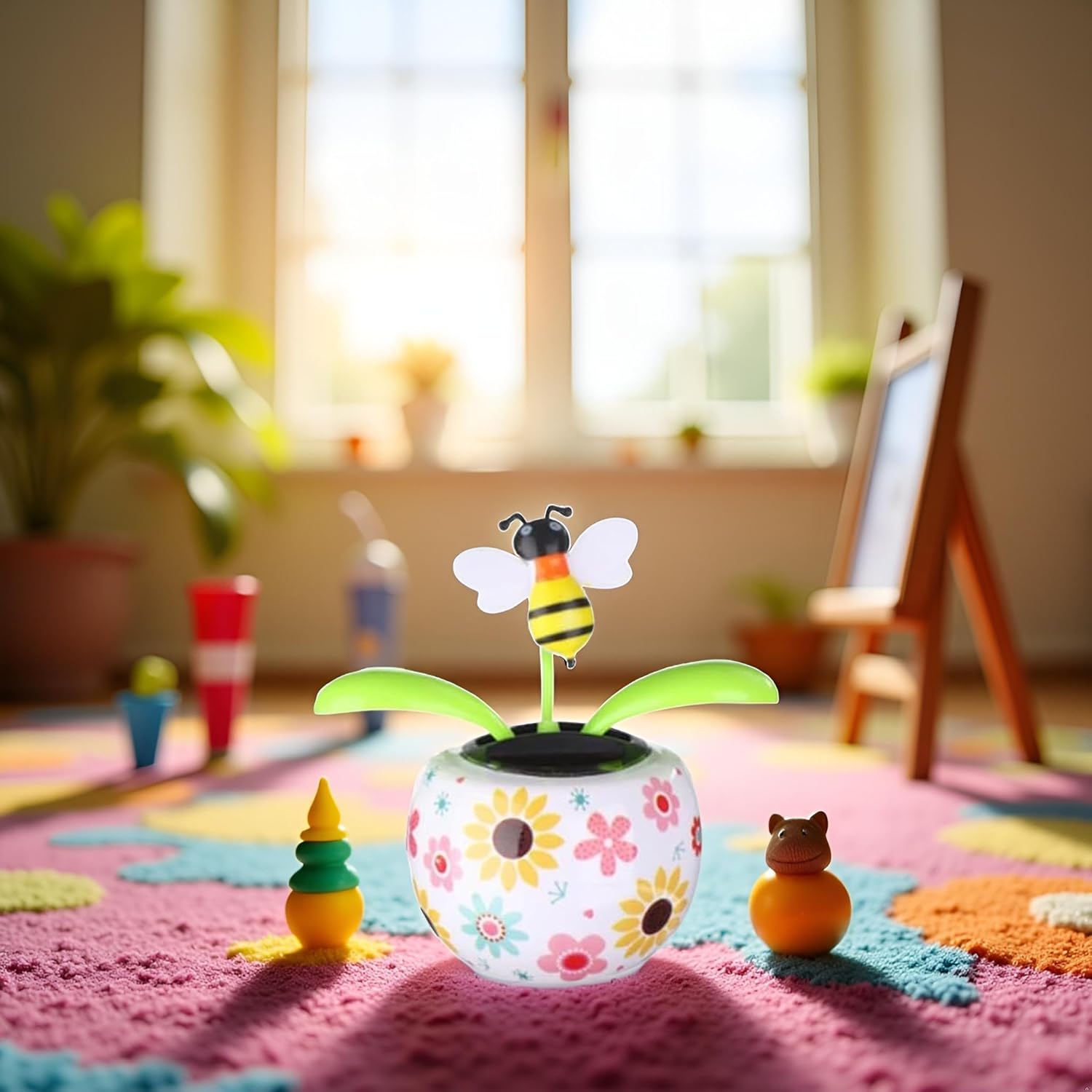 Solar Dancing Solar Powered Dancing Bee Toy in Colorful Shape Flip Flap Animated Bobblehead Dancer Window Sun Catcher Car Dashboard Decor Solar Power Kits Learning and Education