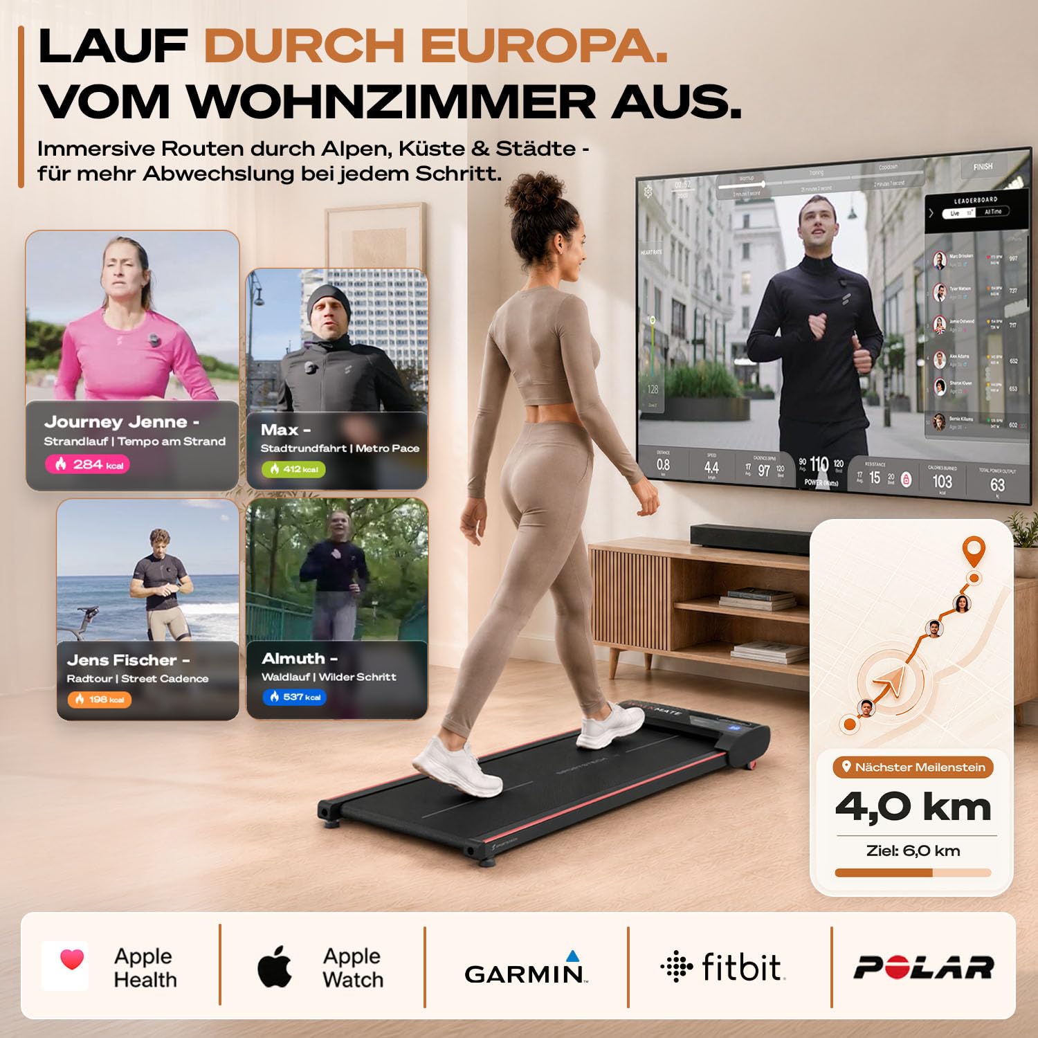 Sportstech Walking Pad - Laufband Für Zuhause mit Steigung bis 5% | 1-6km/h, inklusive App Mitgliedschaft | Home Office, Schrittzähler, leicht & kompakt, Transportrollen | WalkMate bis 120kg