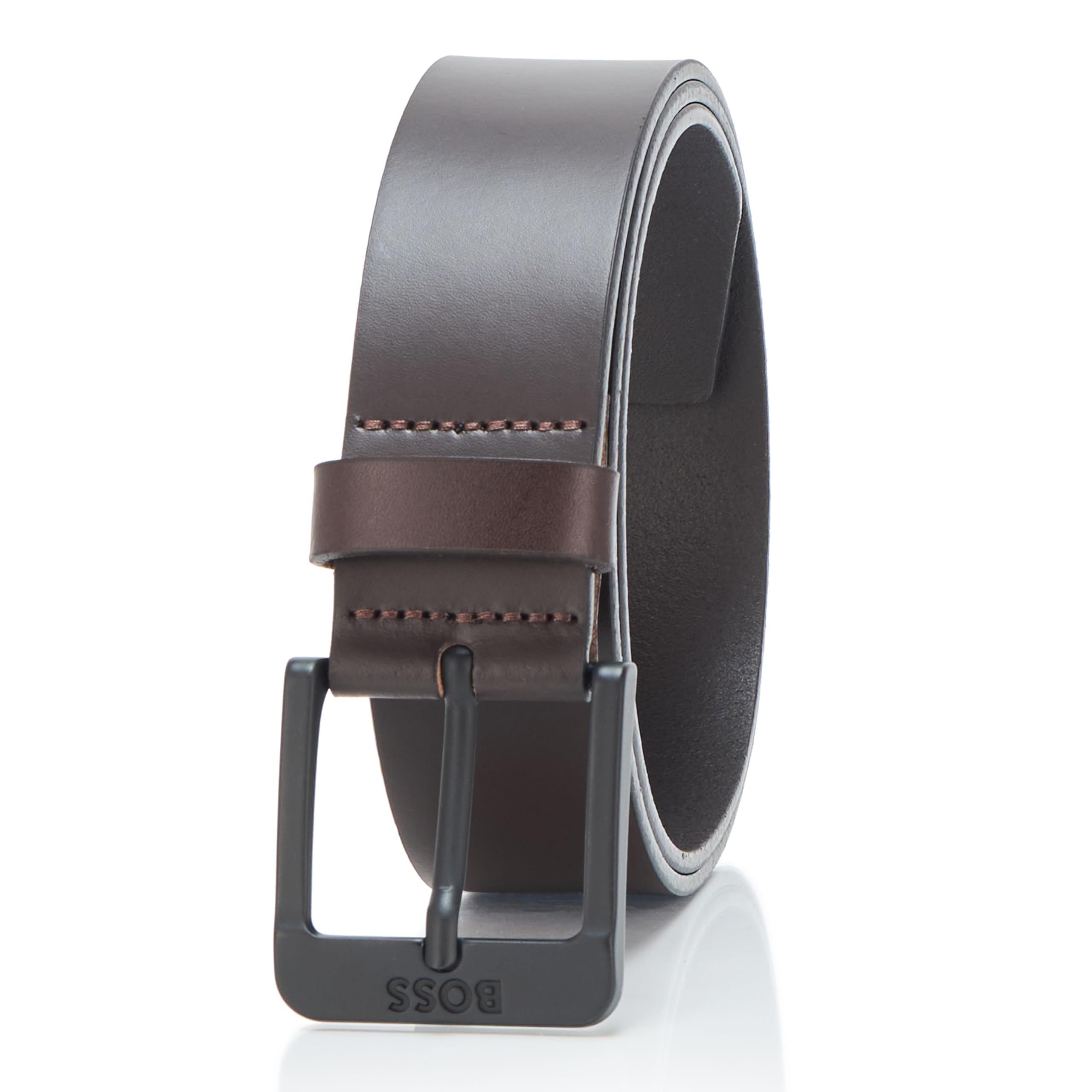 BOSS Men's Thick Logo Buckle Smooth Leather Belt