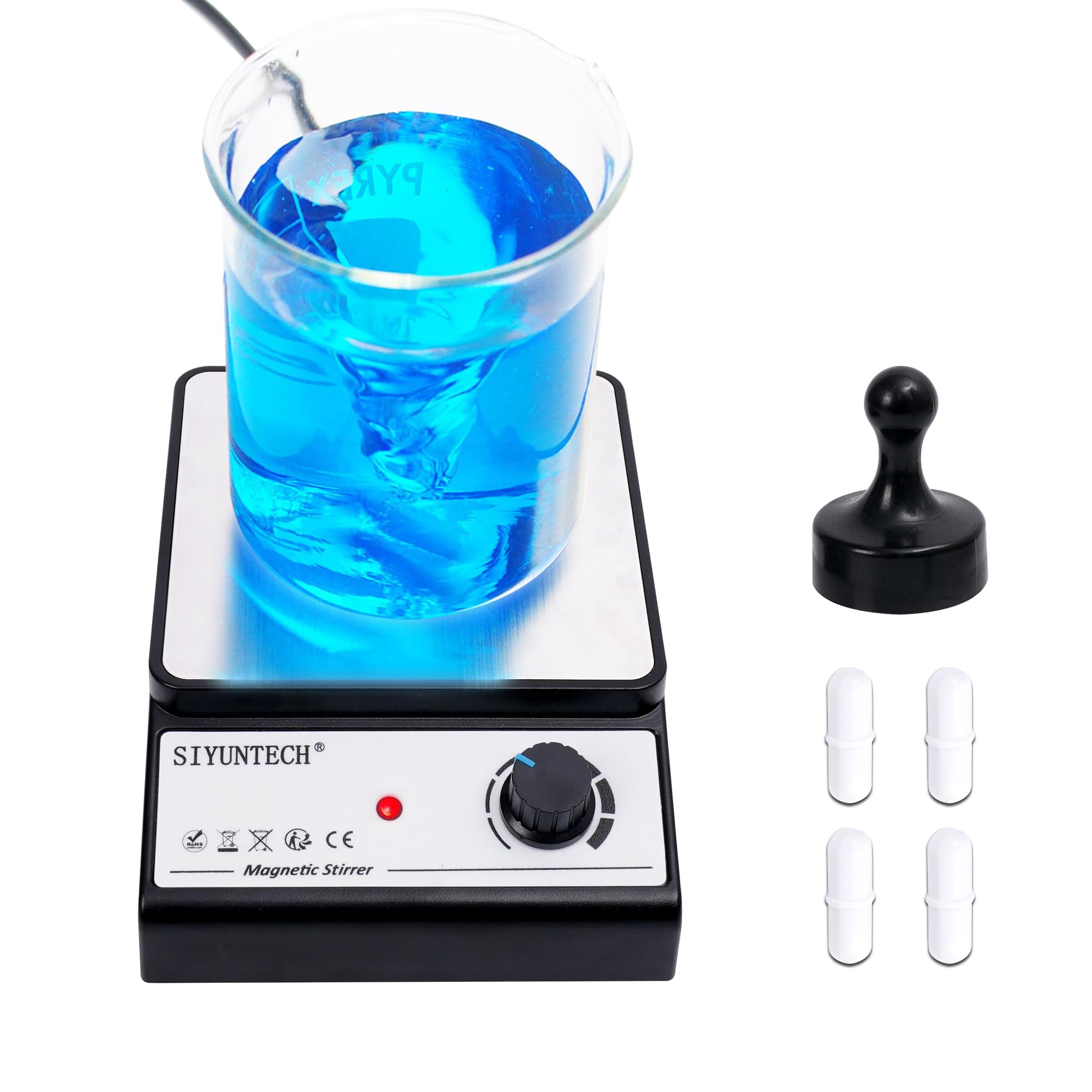 Magnetrührer,Mit 4 Stück Magnetrührstäbchen & Magnetrührstab-Recycler, Drehzahlbereich 0~3800 rpm, Maximale Mischleistung 5000ml