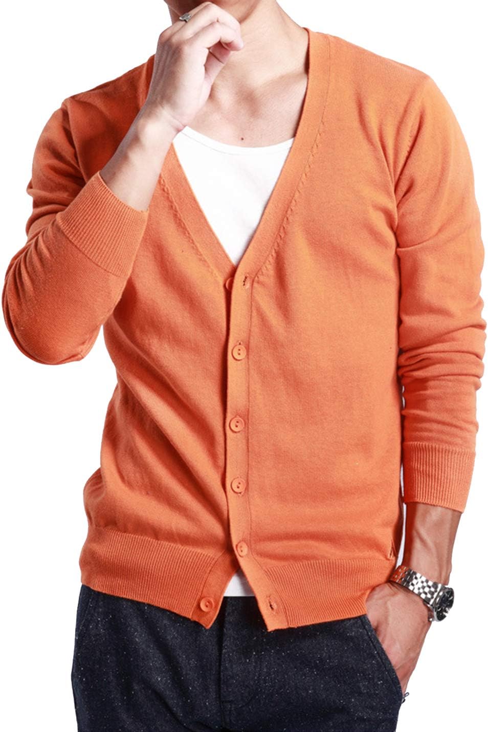 HaoMay Mens Slim Lightweight Cashmere V Neck Button Down Knit Cardigans Sweater
