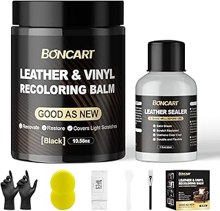 Leather Recoloring Balm with Leather Sealer, 10.58oz Leather Color Restorer, Leather Repair Kit for Vinyl Furniture Shoes Car Seats Bags, Black Leather Dye Paint Leather Scratch Repair (Black Color)