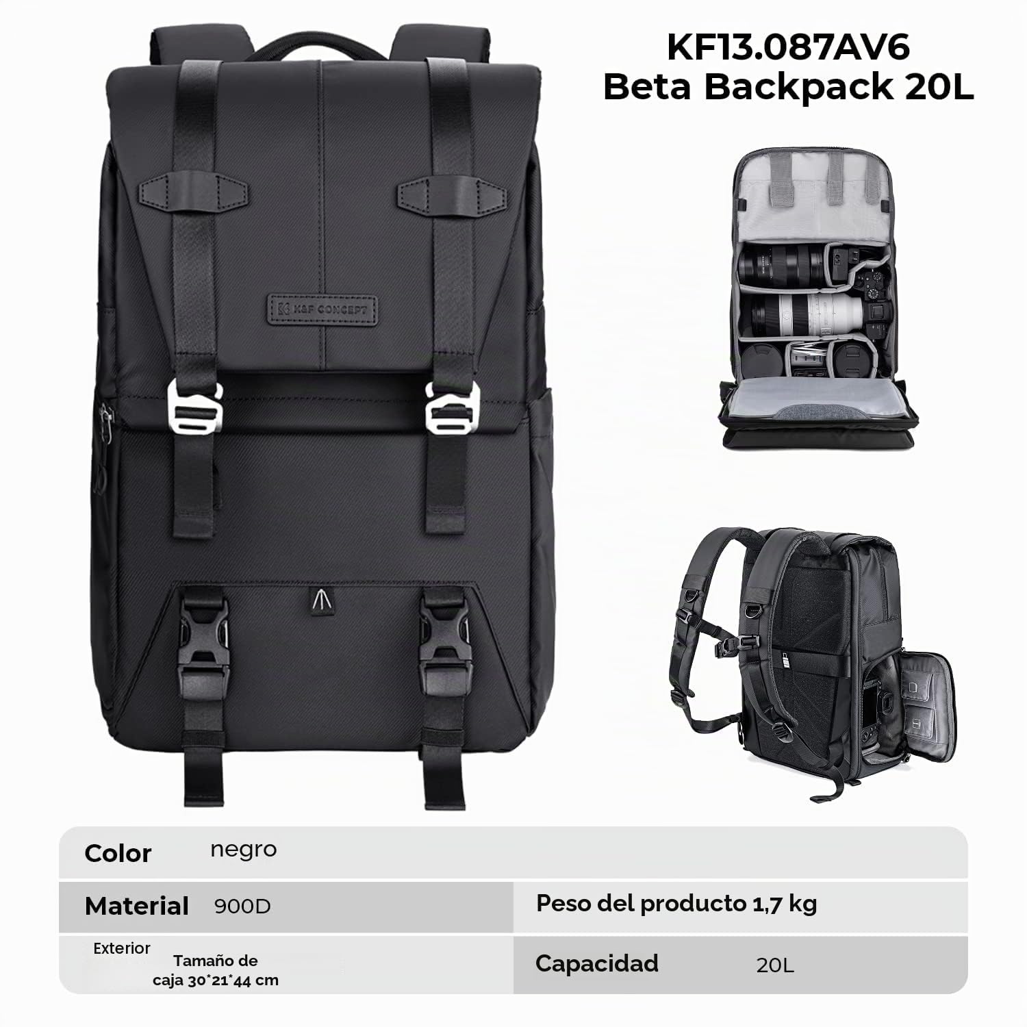 K&F CONCEPT Mochila para cámara, bolsas de cámara para fotógrafos, funda de cámara de gran capacidad con cubierta impermeable, compartimento para laptop de 15 a 15.6 pulgadas compatible con dron Canon