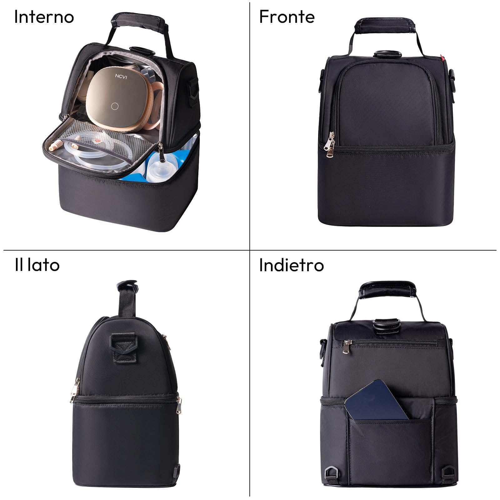NCVI Borsa termica per latte materno impacco di ghiaccio-doppio strato per 6 bottiglie, fino a 9 once per borsa zaino per tiralatte madre che allatta