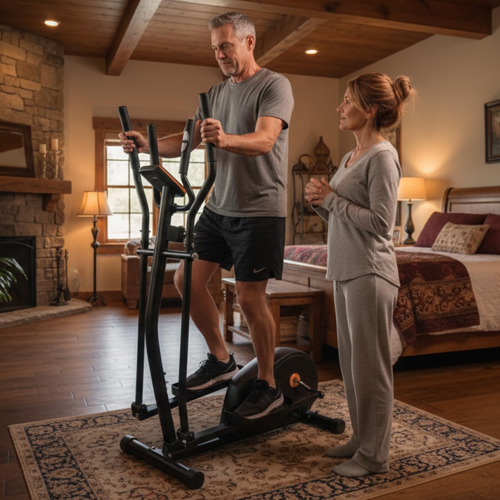 Bicicleta Elíptica con 8 Niveles de Resistencia Magnética, Entrenador Crosstrainer, Pulsómetro, Uso Doméstico, Panel de Control LCD, Ruedas Frontales, Fitness