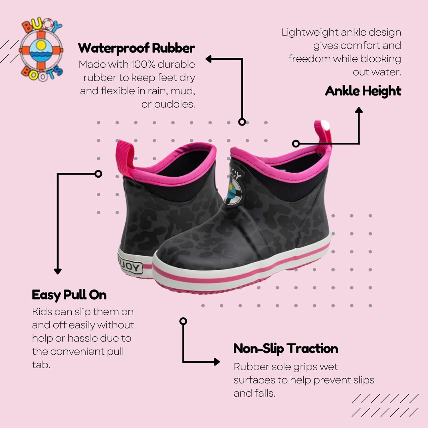 Buoy Boots Toddler Rain Boots for Girls and Boys, Cow & Cheetah Prints