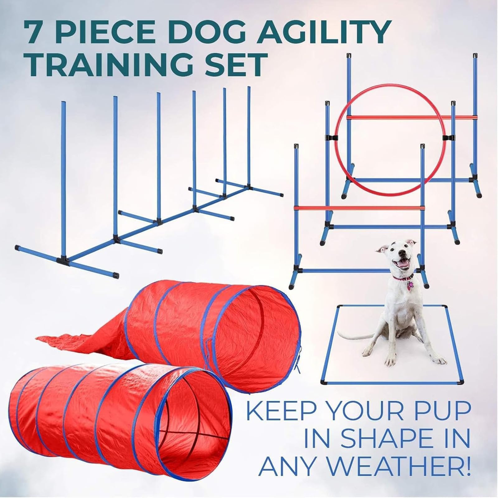 Kit de iniciación de entrenamiento de agilidad para perros con obstáculos ajustables y túnel de juego para uso en interiores y exteriores
