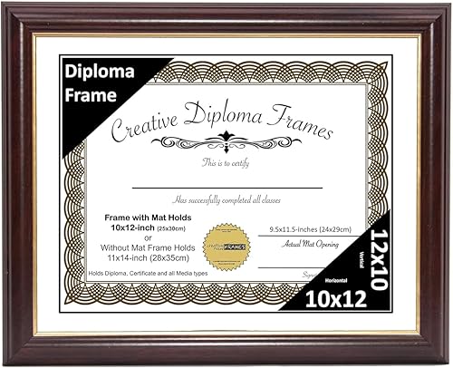 Vista 209 de Creative Picture Frames Marco de diploma de borde dorado caoba de 12 x 16 pulgadas con vidrio negro y colgadores de pared instalados, marco