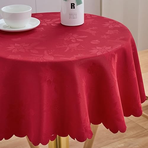 Miniatura 178 de Mantel Redondo Dorado Mantel de Mesa con Patrón de Hojas Borde Festoneado Sedoso Suave Impermeable Lavable 50 Pulgadas Cubierta de Mesa de Tela