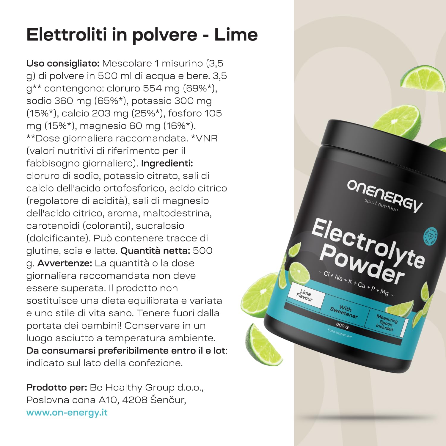 Elettroliti a Praga - Lime - 500 g - 142 dosi - Mix di 6 Minerali - Idratazione - Supporto Muscolare e Nervoso - Con Cucchiaio di Misura - Per Quasi 5 Mesi