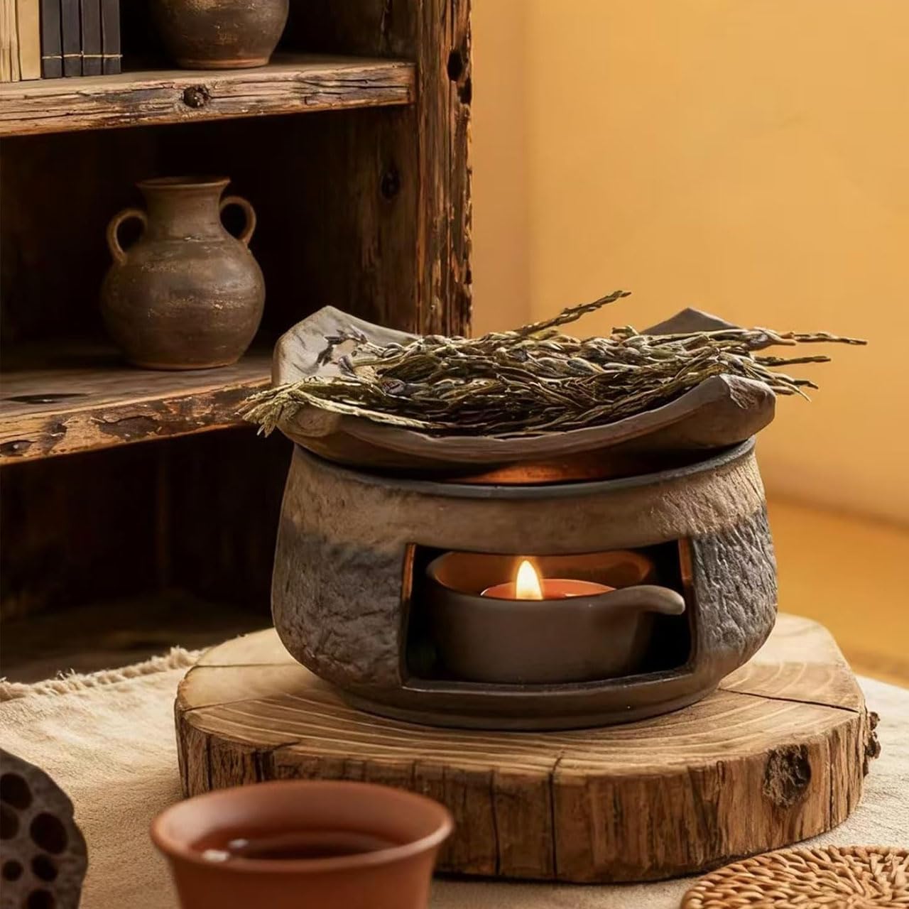 Ceramiczna kominek do olejków eterycznych, 2026 Nowy ręcznie robiony ceramiczny kominek do aromaterapii Cedar Zen do topienia wosku, do zapachów domowych, medytacji, topienia wosku style A