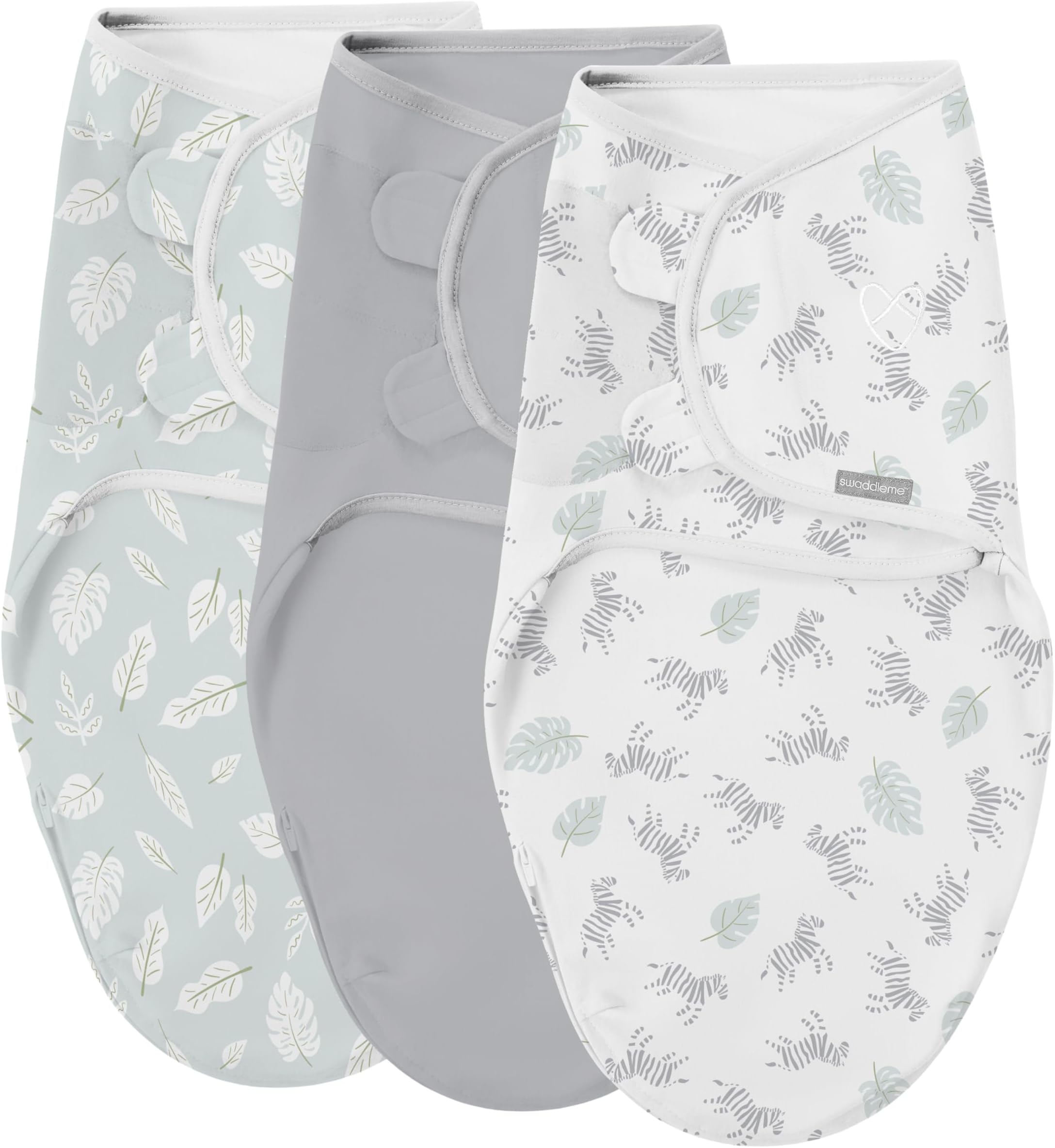 by Ingenuity Easy Change Baby Swaddle in Size Small/Medium, 0-3 Months, 7-14 Pounds, 3-Pack with Easy Change Zipper -Zebra Botanical